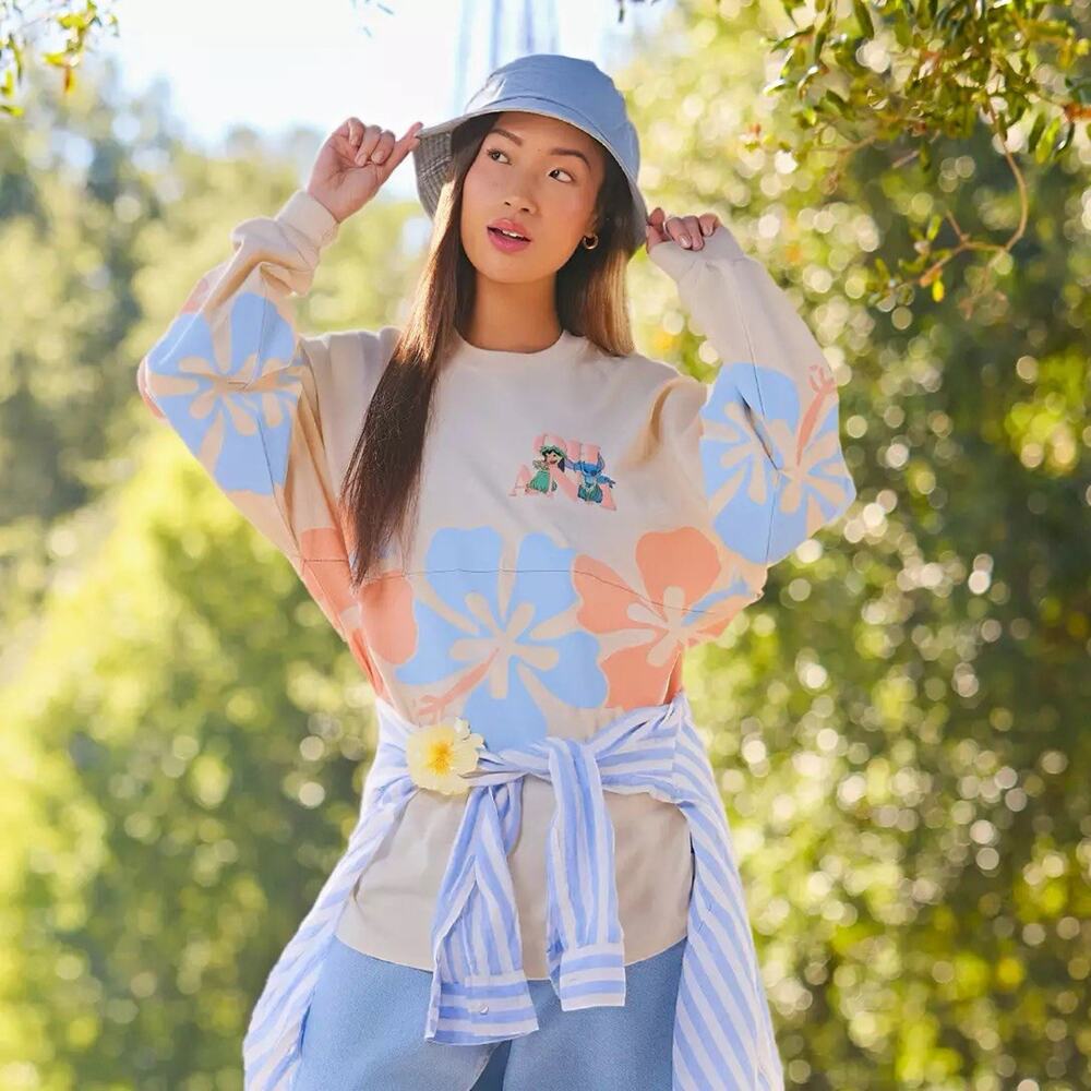 Disney Lilo & Stitch Ohana Hibiscus Spirit Jersey Long Sleeve Shirt Adult S
